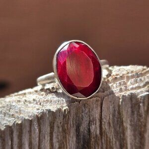 Modernist Natural Red Ruby Gemstone Ring 925 Sterling Silver July Birthstone 9.5